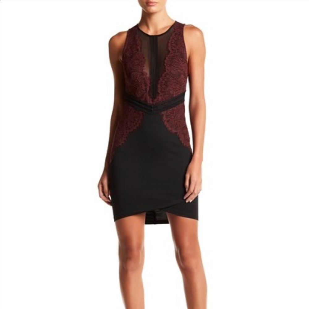 Maroon and black bodycon dress
